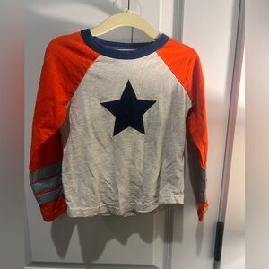 Mini Boden Long-Sleeve Star Raglan Tee - Orange & Navy